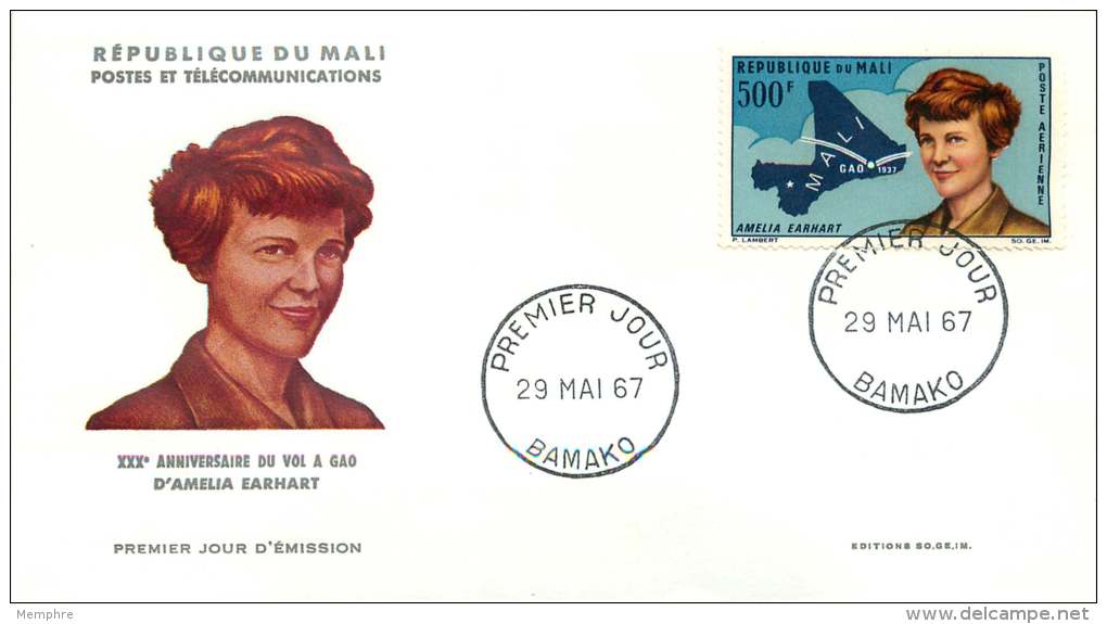 MALI  1967   Amélia Earhart   Poste Aérienne  -  FDC Non Adressé - Mali (1959-...)