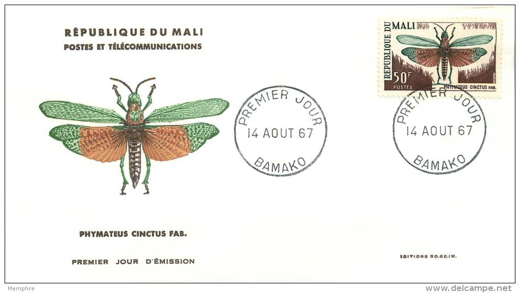 MALI  1967   Insecte   -  FDC Non Adressé - Mali (1959-...)