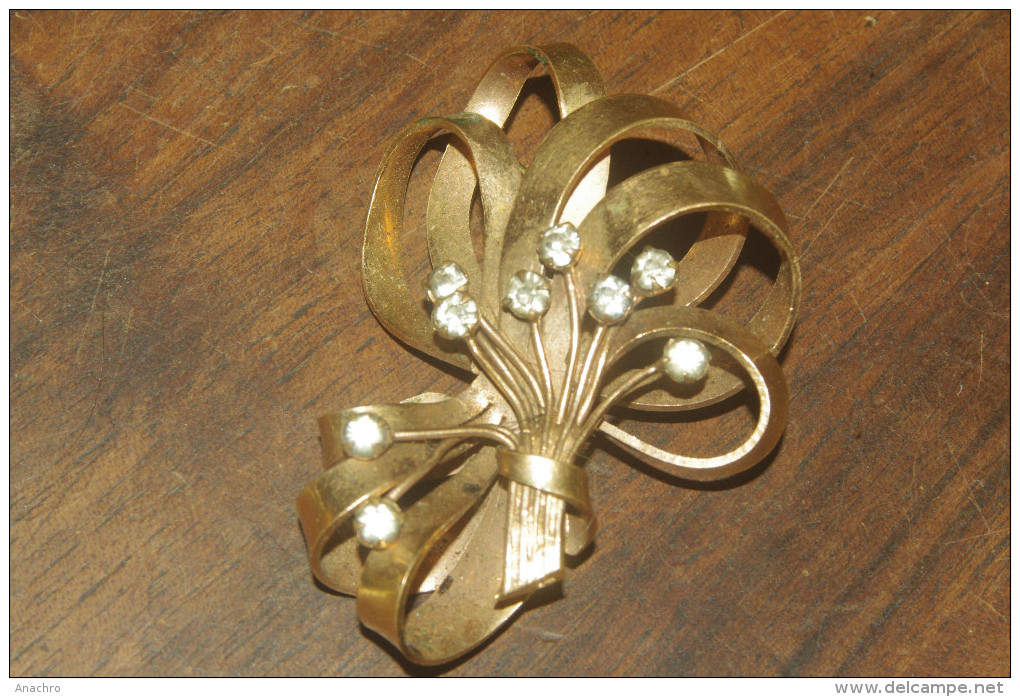 BROCHE VINTAGE  NOEUD  BOUQUET FLEURS TORSADES Et 10 Brillants - Brooches