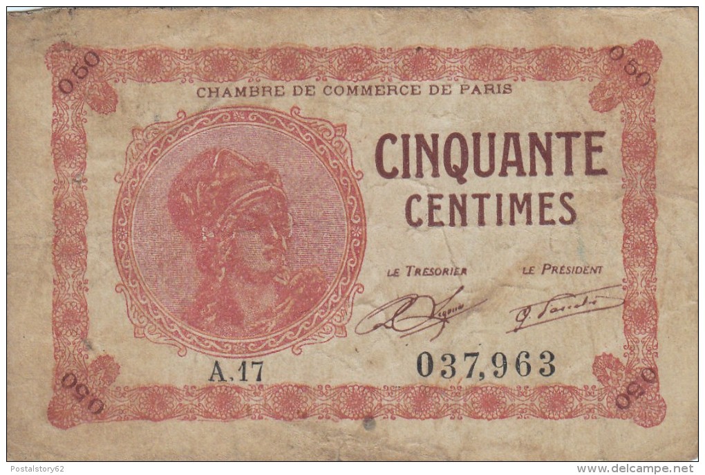 Billet 50 Centimes, Chambre De Commerce De Paris 1920 - Bons & Nécessité