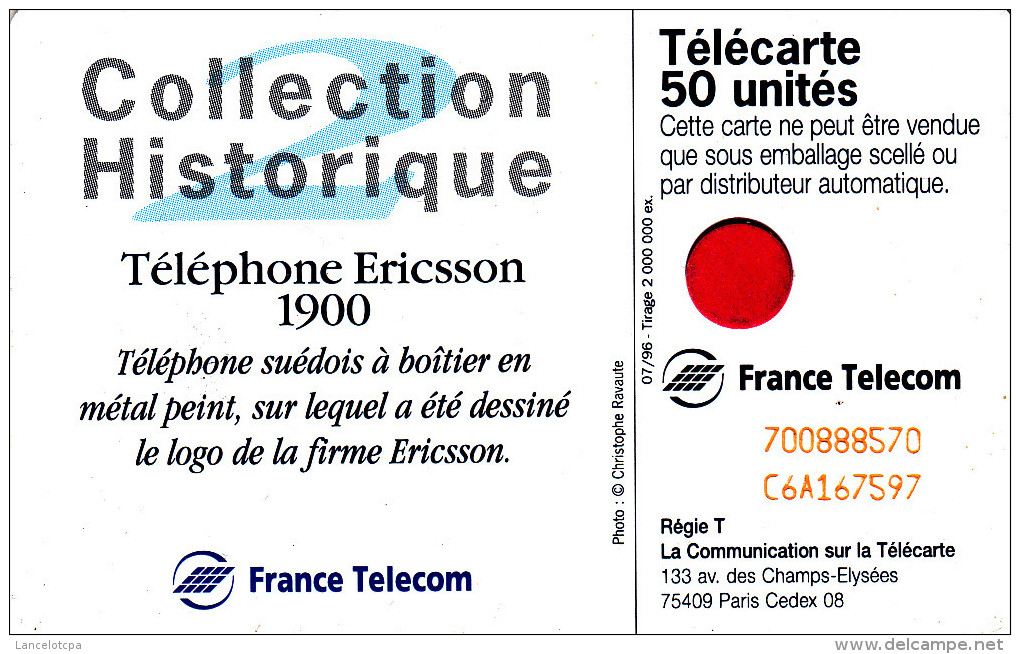 TELECARTE 50 UNITES / COLLECTION HISTORIQUE - TELEPHONE ERICSSON 1900 - 600 Agences