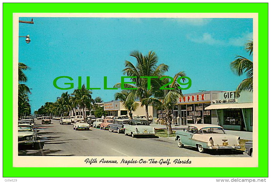 NAPLES-ON-THE-GULF, FL - PALM LINED BUSINESS SECTION FIFTH AVENUE ANIMATED WITH OLD CARS - - Naples