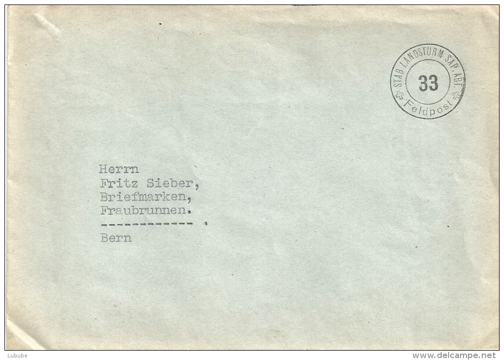 Feldpost Brief  "Stab Landsturm Sap.Abt.33"          Ca. 1940 - Oblitérations