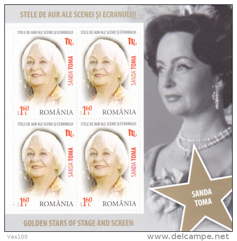 ROMANIA, 2014, GOLDEN STARS, Actor, Cinema, Famous People, Theater, Zodiac, 12 Sheets, 4 St/sheet, MNH - Neufs