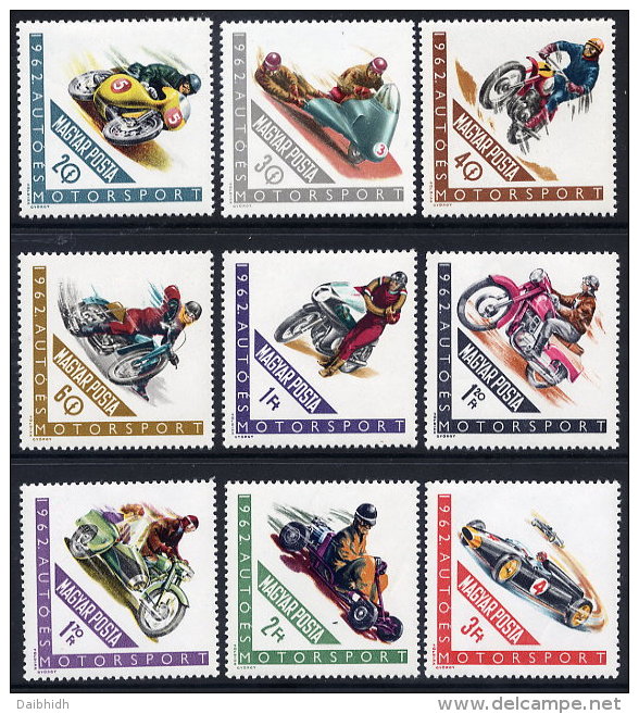 HUNGARY 1962 Motor Cycle Sports Set Of 9 MNH / **.  Michel 1889-97 - Motorbikes