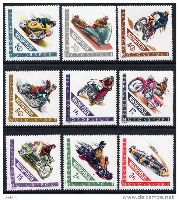 HUNGARY 1962 Motor Cycle Sports Set Of 9 MNH / **.  Michel 1889-97 - Unused Stamps