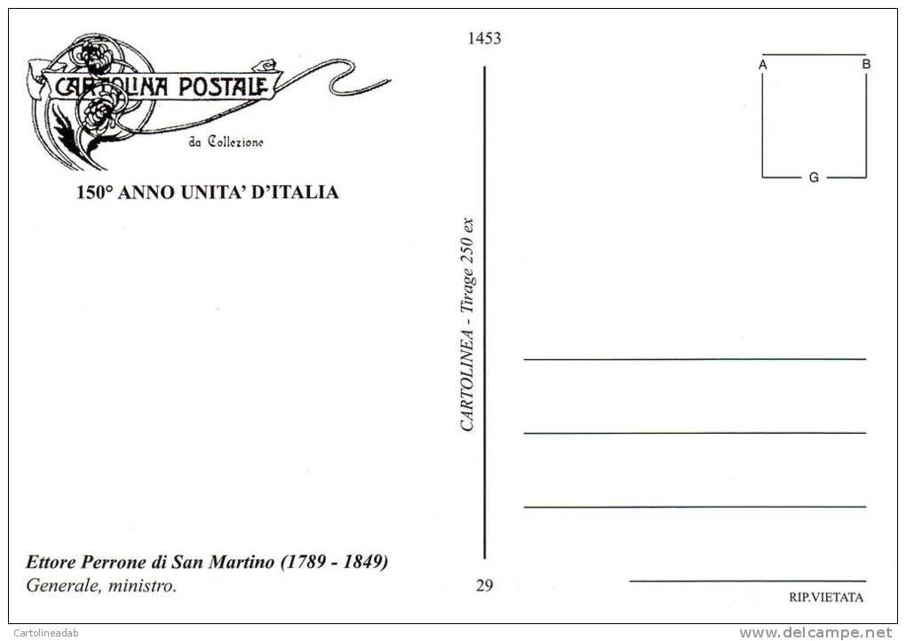 [DC1453] CARTOLINEA - 150° ANNO UNITA´ D´ITALIA - PROTGONISTI PIEMONTESI - ETTORE PERRONE (29) - Geschichte