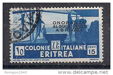 COLONIE ITALIANE ERITREA 1934 ONORANZE AL DUCA DEGLI ABRUZZI SASS. 214 USATO VF - Eritrea
