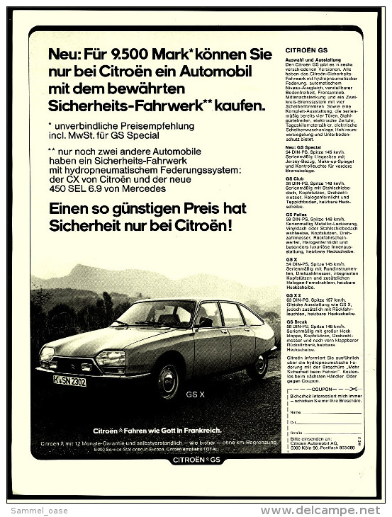 Reklame Werbeanzeige  - Citroen GS  -  Fahren Wie Gott In Frankreich  -  Von 1976 - KFZ