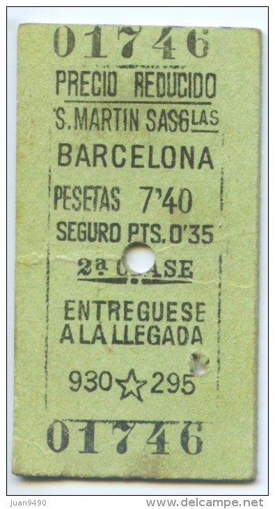 TICKET FERROCARRIL DE S. MARTIN A BARCELONA  (ESPAÑA) // (A1) - Europa