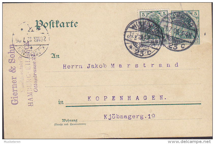 Germany Deutsches Reich Uprated Postal Stationery Ganzsache Entier Germania HAMBURG 1912 To Denmark  (2 Scans) - Briefkaarten