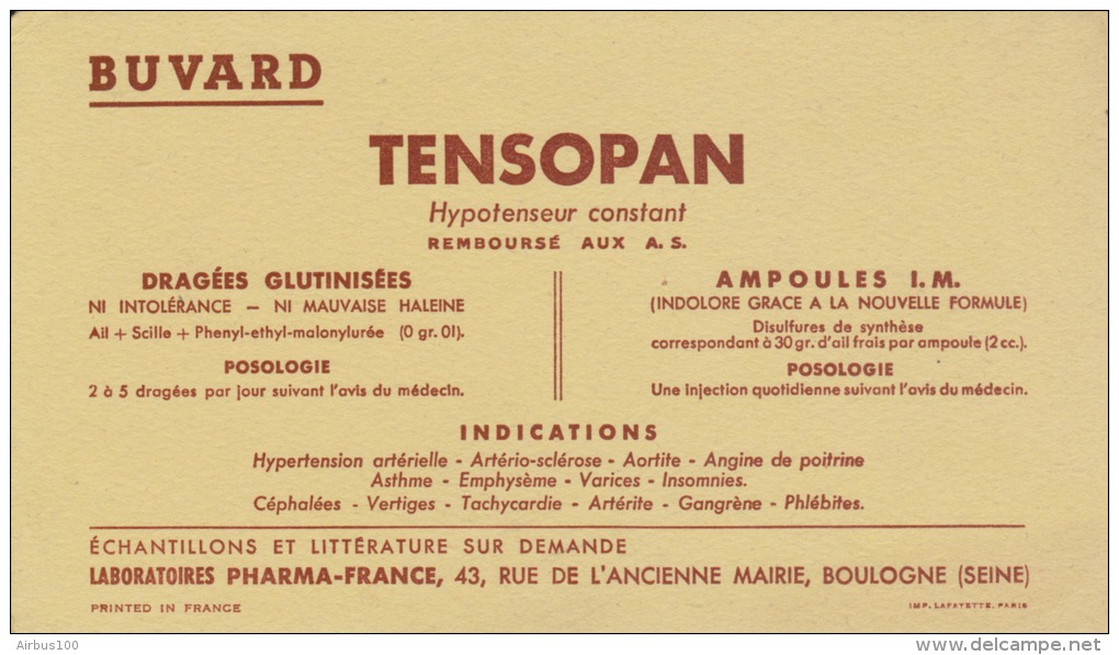 Buvard - TENSOPAN - DRAGÉES AMPOULES - - Produits Pharmaceutiques