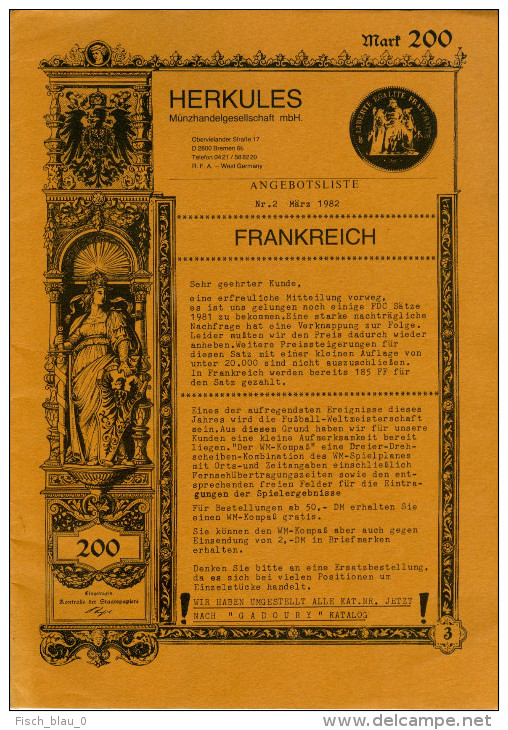 Angebotsliste Herkules Münzhandelsgesellschaft Bremen Frankreich Nr. 2/1982 Münzen Münze Coins Coin Deutschland - Books & Software