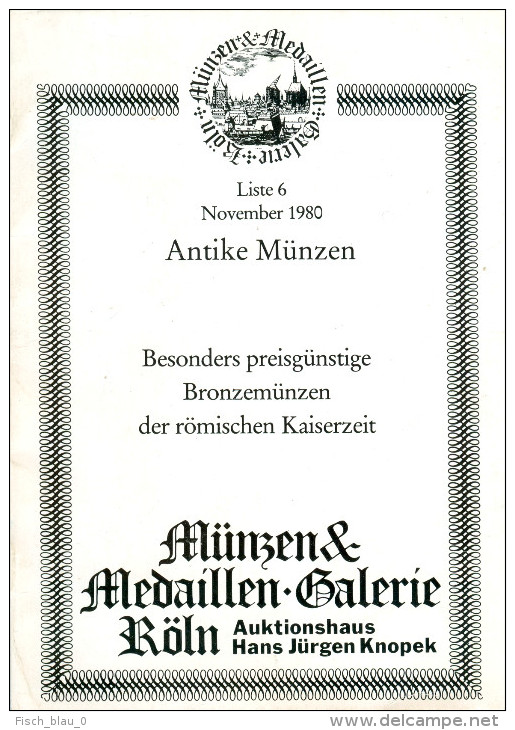 Verkaufsliste Nr. 6 1980 Hans Jürgen Knopek Antike Münzen Römische Bronzemünzen Numismatik Coin Roman Coins - Literatur & Software