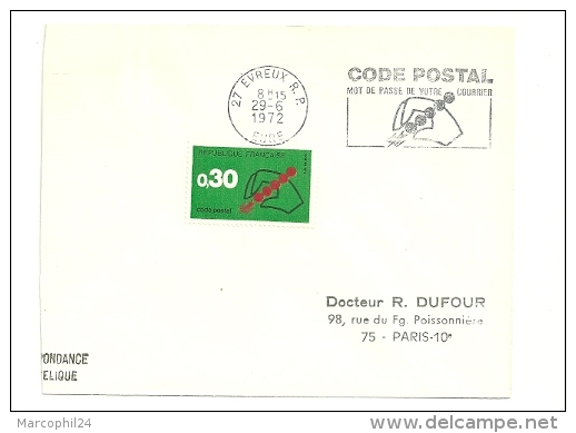 EURE - Dépt N° 27 = EVREUX RP 1972 =  FLAMME CONCORDANTE =  SECAP Illustrée ' CODE POSTAL / Mot Passe' - Postcode