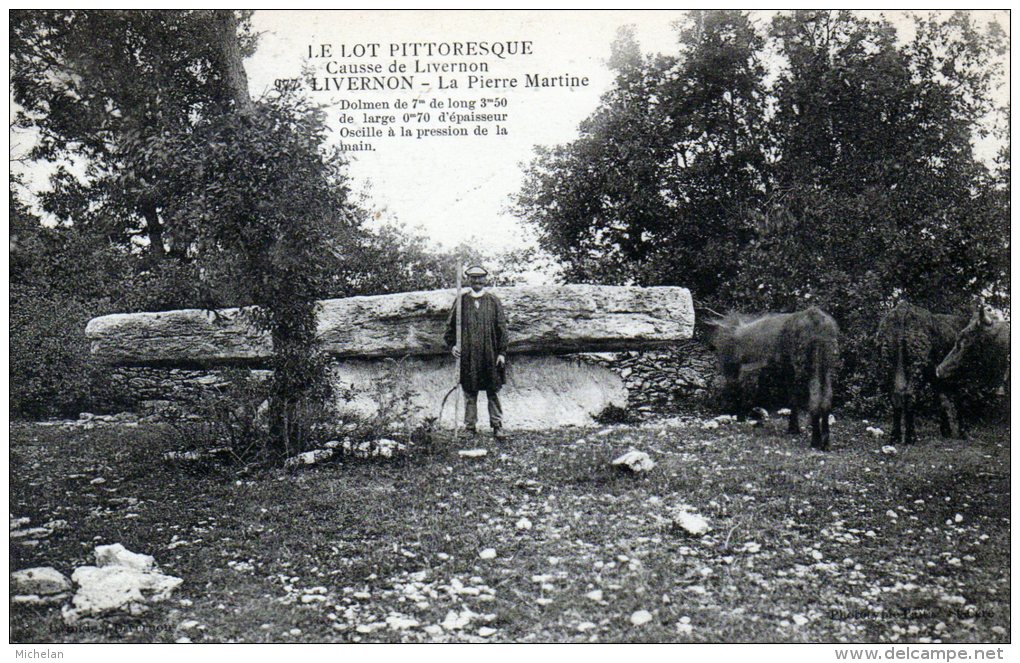 CPA     46    LIVERNON---LA PIERRE MARTINE---ANIMEE---" VACHES "---1914 - Livernon