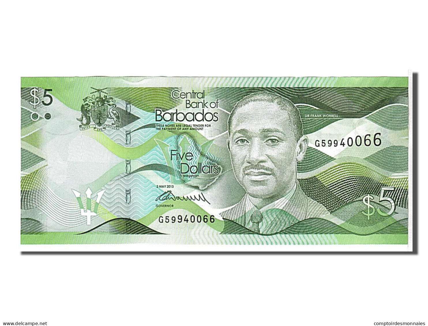 Billet, Barbados, 5 Dollars, 2013, KM:74, NEUF - Barbados