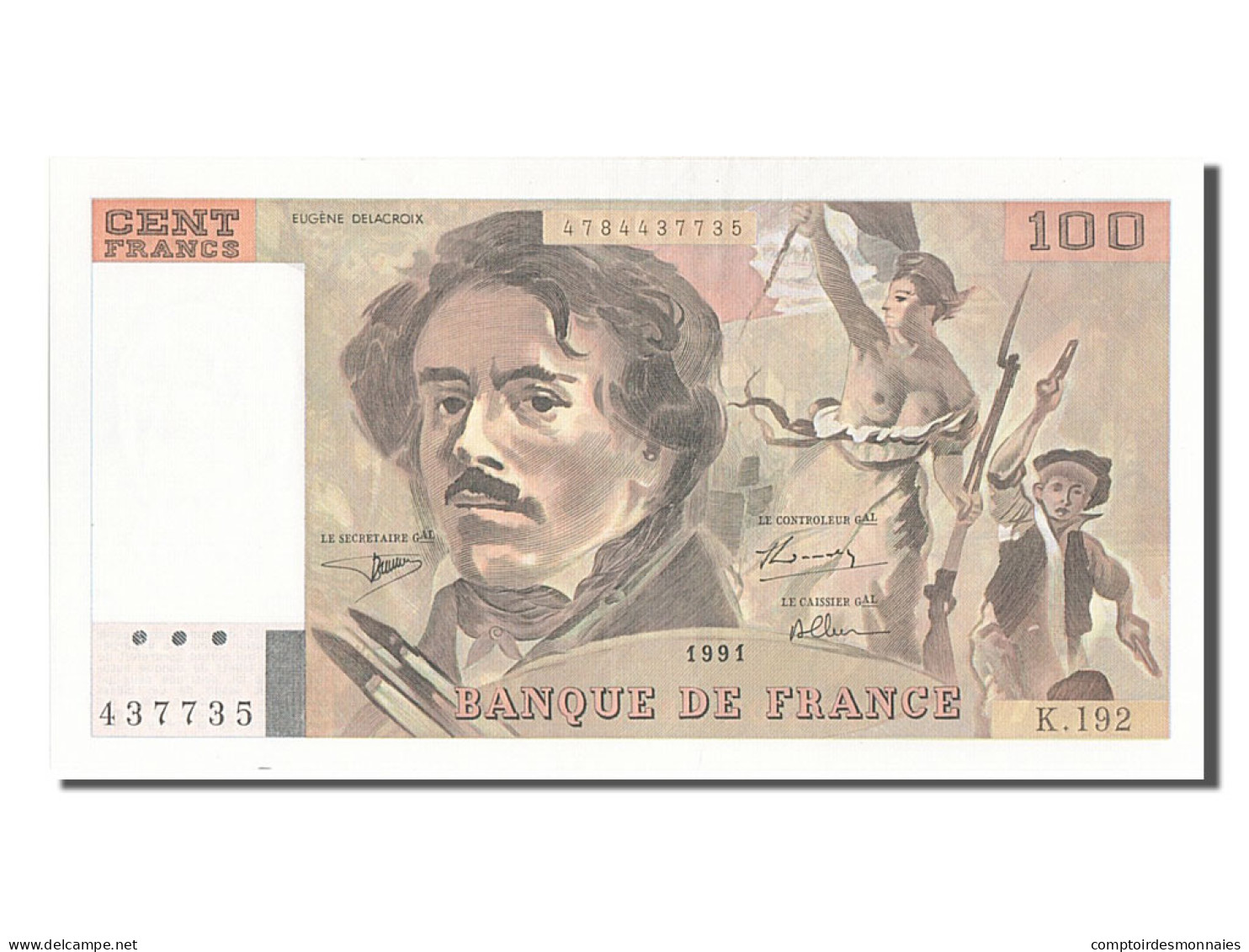 Billet, France, 100 Francs, 100 F 1978-1995 ''Delacroix'', 1991, SPL - 100 F 1978-1995 ''Delacroix''