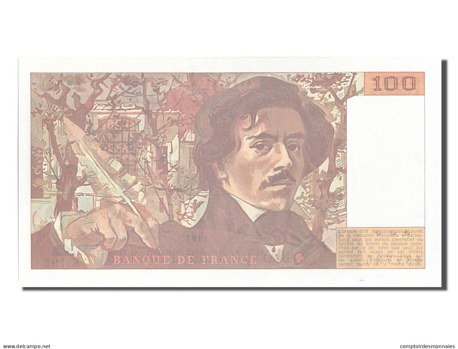 Billet, France, 100 Francs, 100 F 1978-1995 ''Delacroix'', 1991, SPL - 100 F 1978-1995 ''Delacroix''