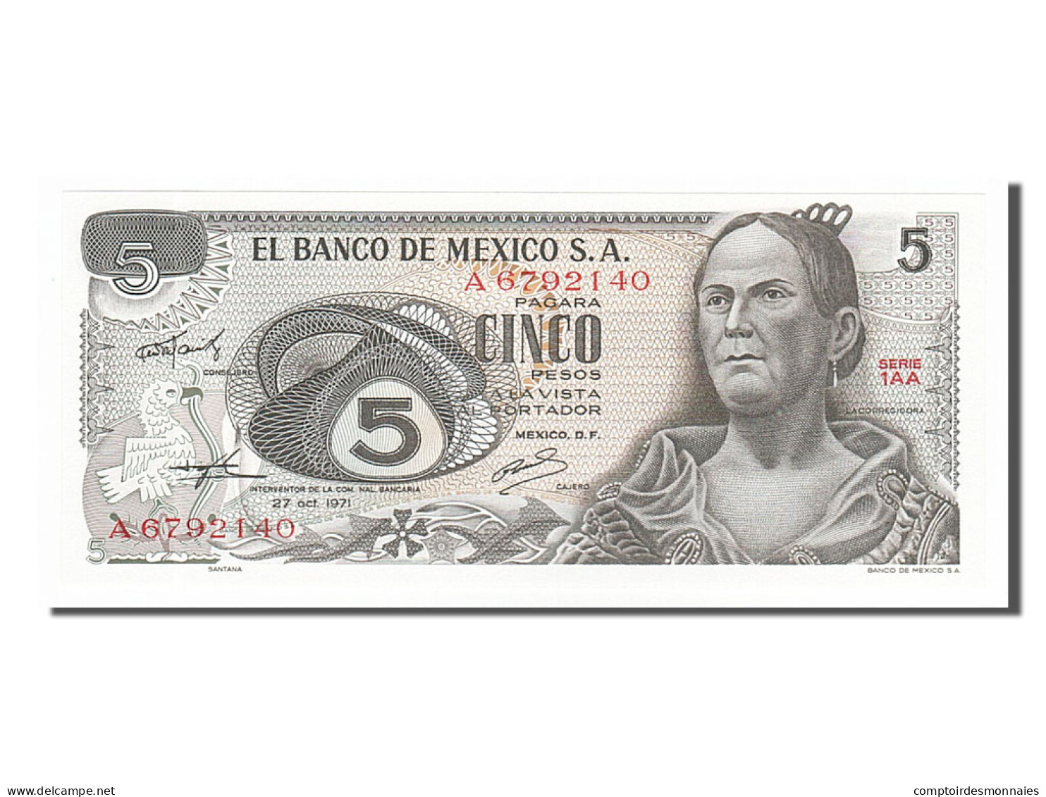 Billet, Mexique, 5 Pesos, 1971, 1971-10-27, NEUF - Mexique
