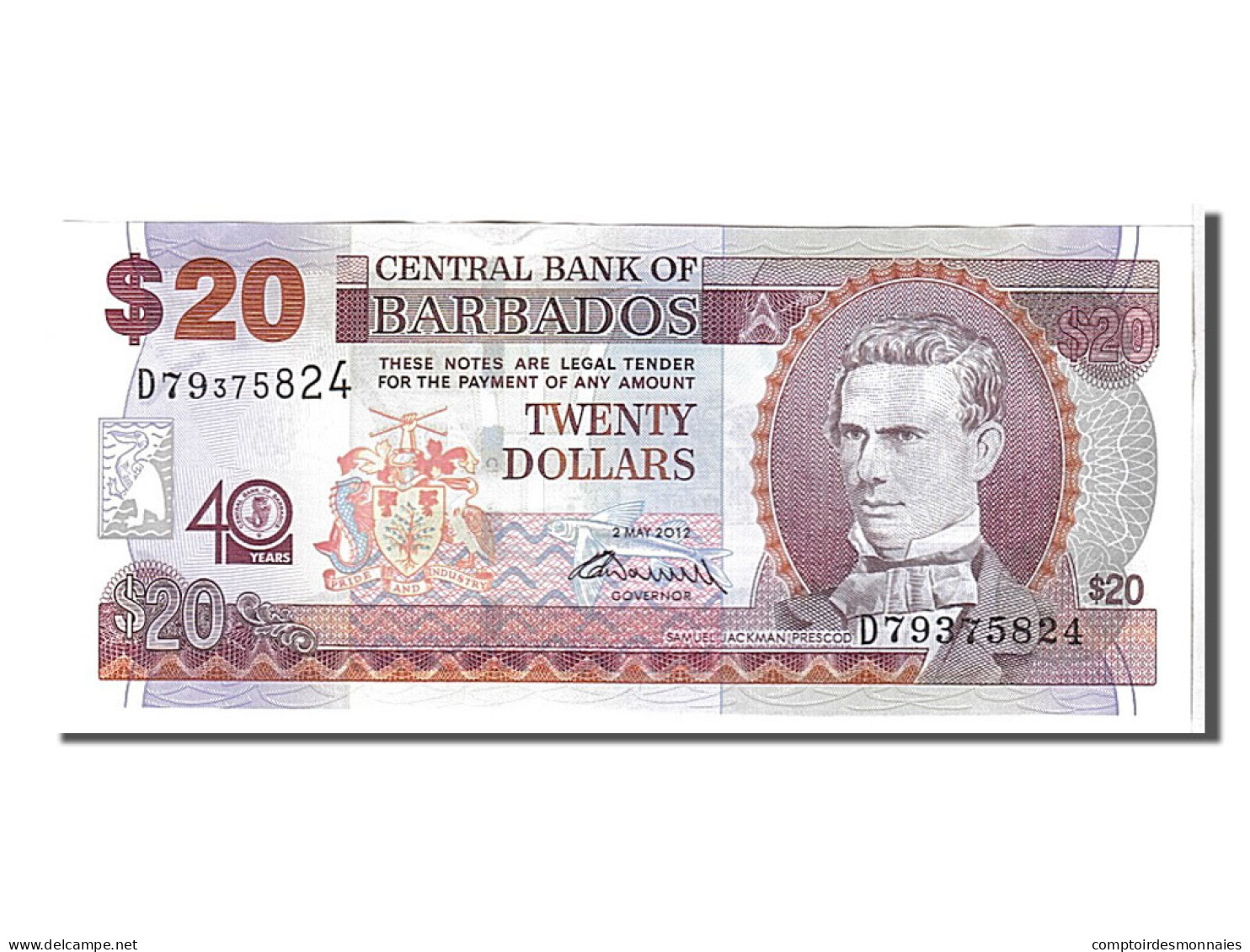Billet, Barbados, 20 Dollars, 2012, KM:72, NEUF - Barbados