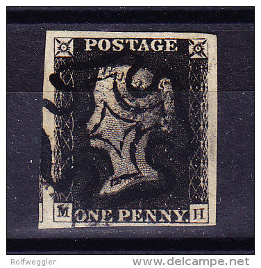 SG #1 - One Penny Black 1840 Gestempelt P.16 - Oblitérés