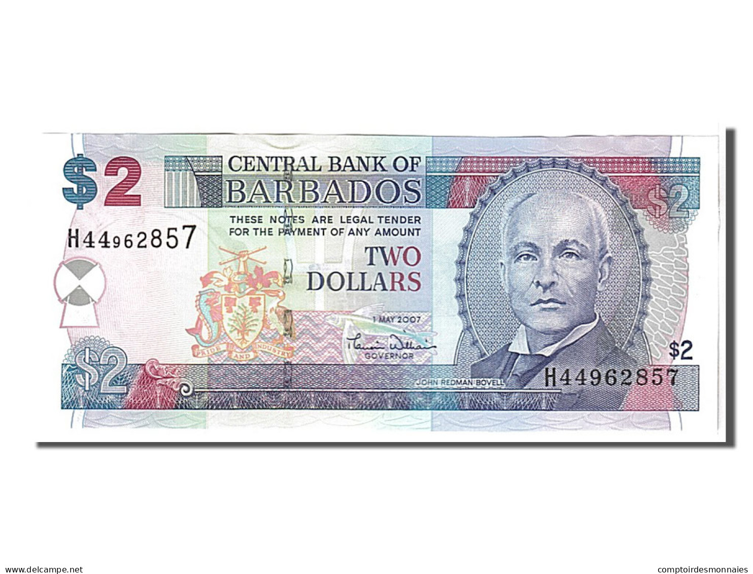 Billet, Barbados, 2 Dollars, 2007, KM:66a, NEUF - Barbados (Barbuda)