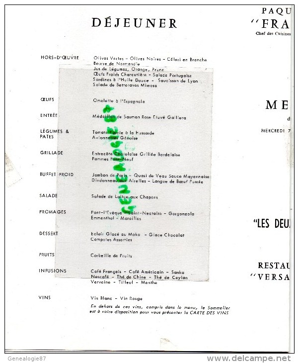 MENU PAQUEBOT FRANCE- FRENCH LINE- CGT- VERSAILLES CHATEAU PAR GALLAND -CHEF CUISINE LE HUEDE- 7 AVRIL 1971 - Menükarten