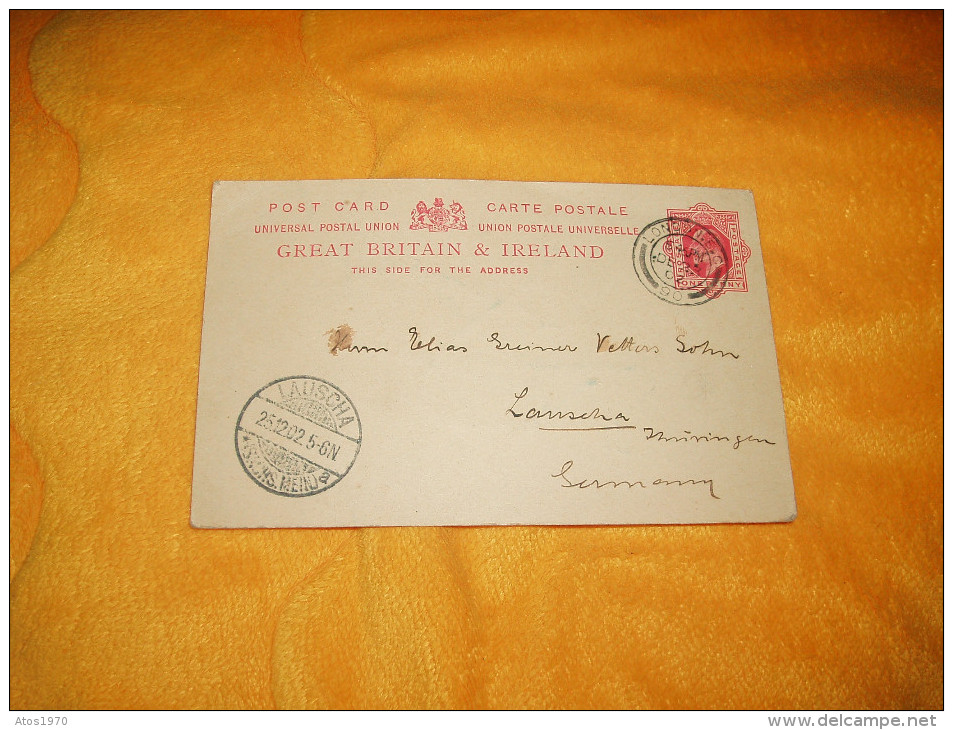 LETTRE CARTE POSTALE DE 1902. / GRANDE BRETAGNE LONDRES LONDON A LAUSCHA ALLEMAGNE / CACHETS + TIMBRE ENTIER. A ETUDIER. - Non Classés