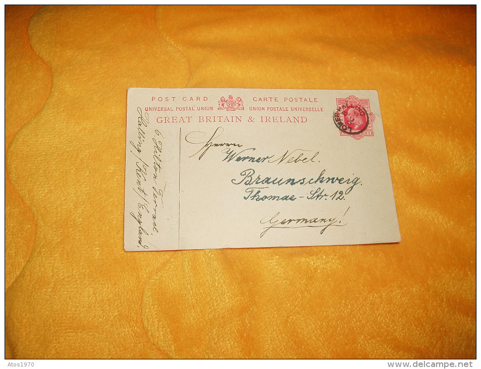 LETTRE CARTE POSTALE DE 1910. / GRANDE BRETAGNE ANGLETERRE A ALLEMAGNE / CACHETS + TIMBRE ENTIER. A ETUDIER. - Unclassified