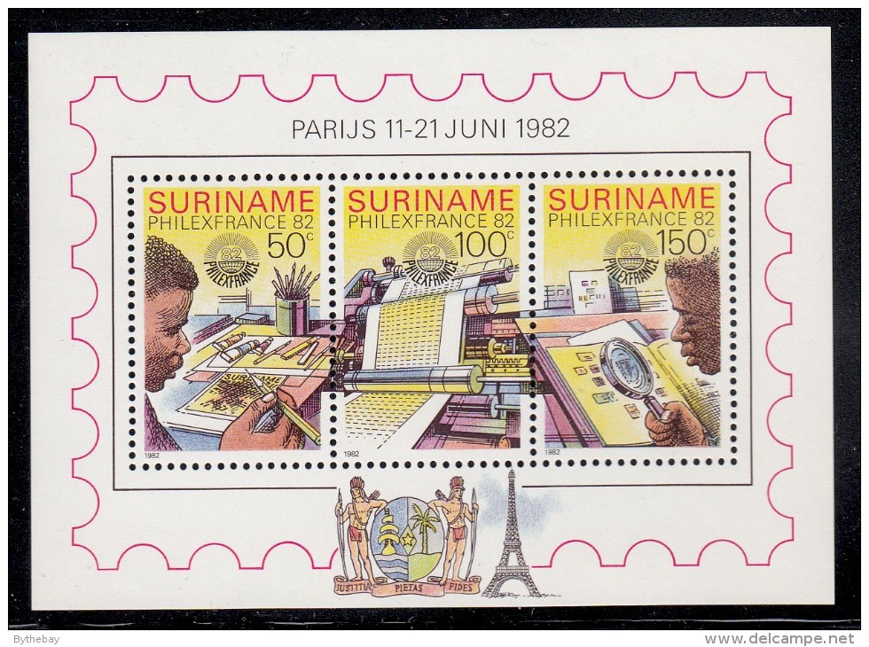 Surinam MNH Scott #602a Souvenir Sheet Of 3 Stamp Designing, Printing, Collecting - PHILEXFRANCE 82 - Suriname