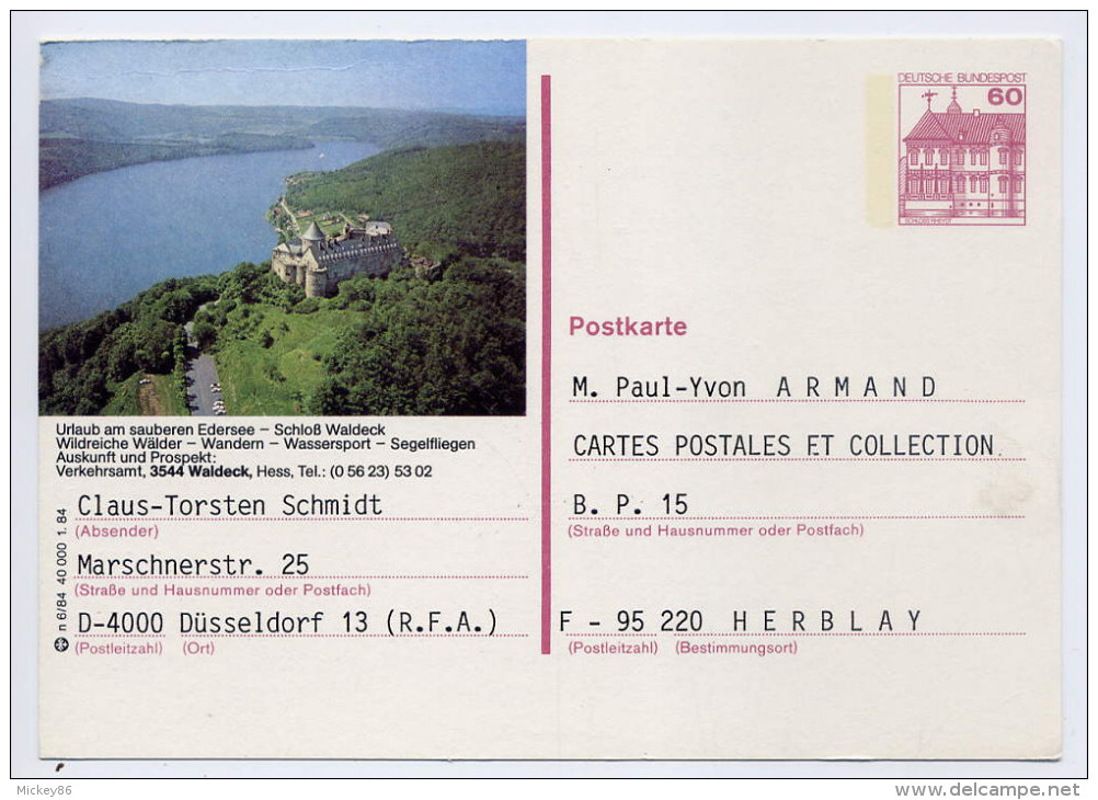 Allemagne--Entier CP Illustrée (Waldeck-chateau) Circulé Allemagne Pour France  Mais NON Oblitérée - Illustrated Postcards - Used