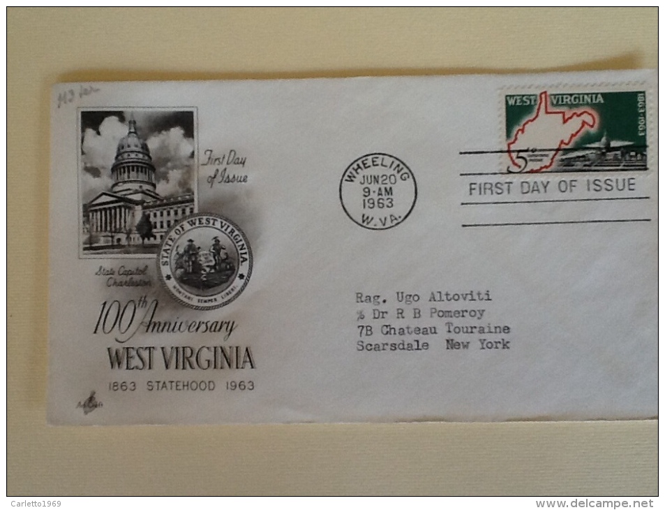 BUSTE PRIMO GIORNO 100ANNI WEST VIRGINIA - Lettres & Documents