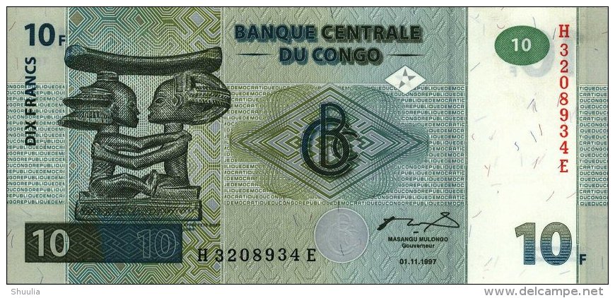 Congo 10 Franc 1997 Pick 87B UNC - Democratic Republic Of The Congo & Zaire