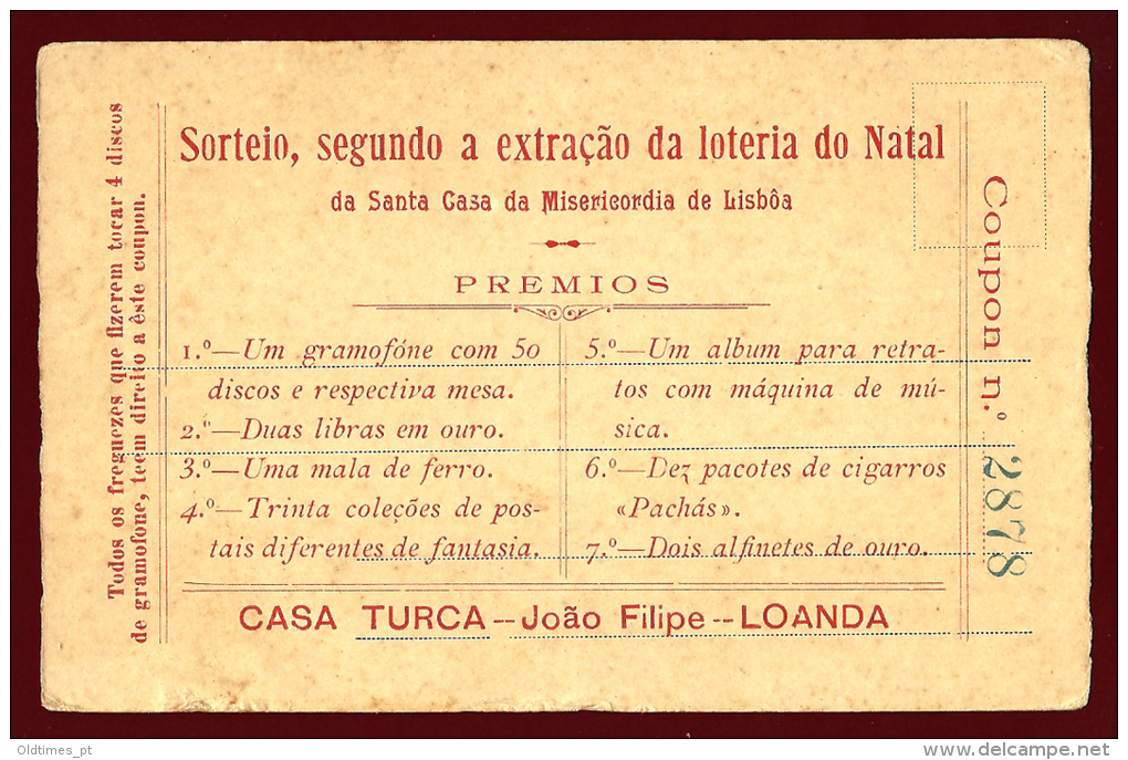 ANGOLA - MOSSAMEDES - VISTA GERAL - SORTEIO LOTERIA - CASA TURCA - 1910 ADVERTISING PC - Angola