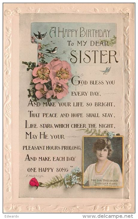 Birthday Greetings Postcard Sister Flowers Valentine's - Geburtstag