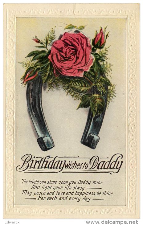 Birthday Greetings Postcard Flowers Horseshoe Daddy - Birthday