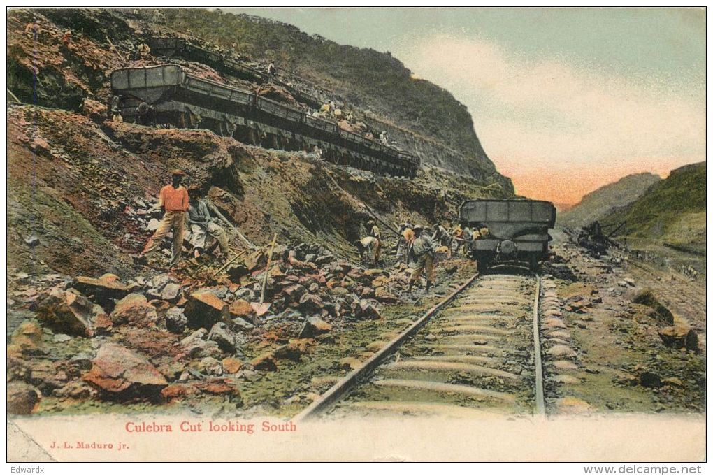 Culebra Cut Freight Railway And Train Cars, Panama Postcard Used Posted To UK 1913 JAMAICA Nice Stamp - Panama