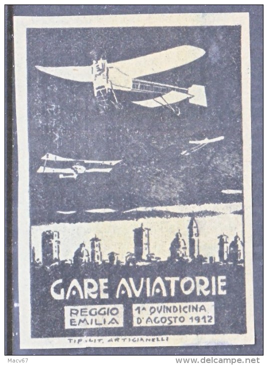 ITALY    VIGNETTE  AEROPHILATELIC   REGGIO  EMILIA  1912  * Reprint - Correo Aéreo