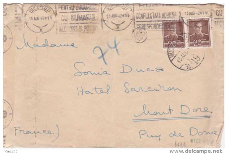 VERY RARE COVER 1942 FROM ROMANIA TO FRANCE,GERMAN,FRANCE & ROMANIA CENSORED! - Lettres 2ème Guerre Mondiale