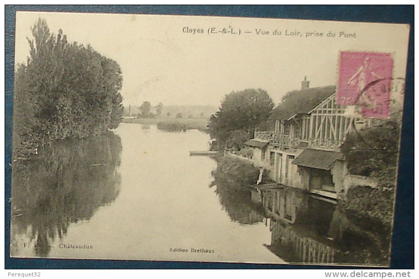 CLOYES.Vue Du Loir,prise Du Pont.Cpa,voyagé,be,plissures - Cloyes-sur-le-Loir