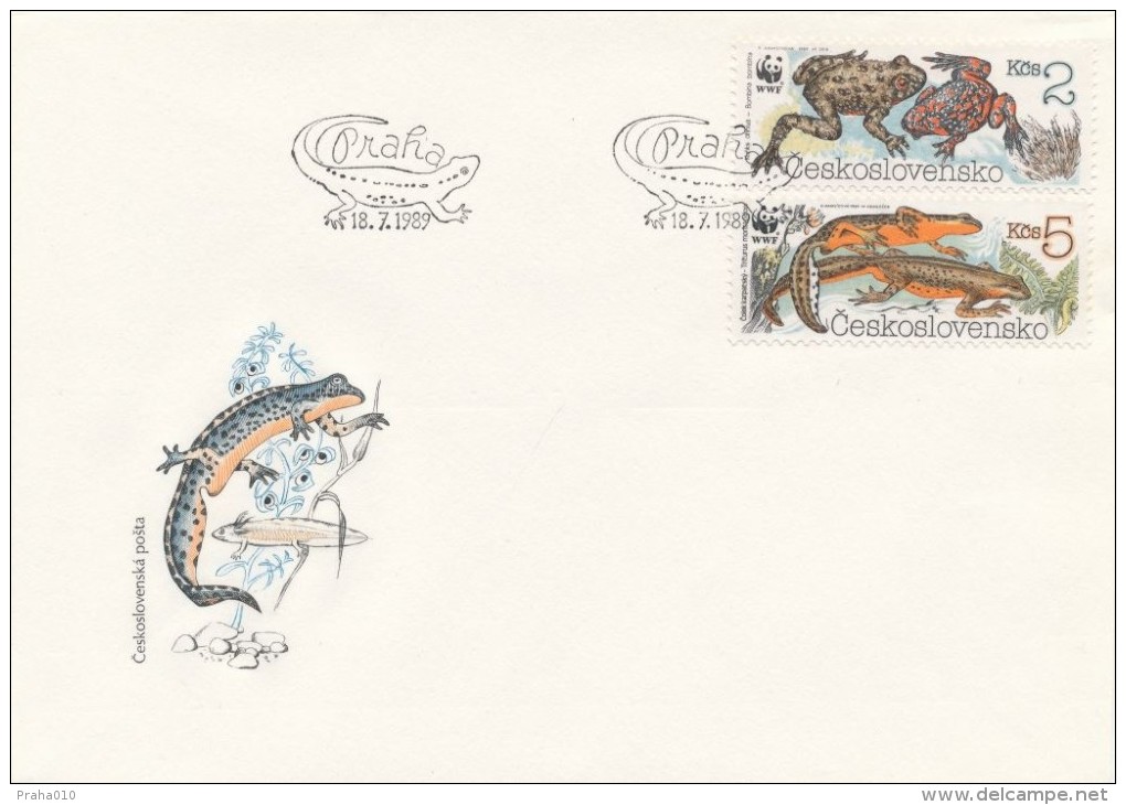 Czechoslovakia / First Day Cover (1989/10 A, B), Praha - Theme: Nature Conservation - Amphibians (WWF) - Brieven En Documenten