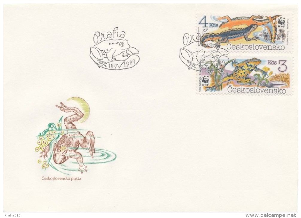 Czechoslovakia / First Day Cover (1989/10 A, B), Praha - Theme: Nature Conservation - Amphibians (WWF) - Storia Postale