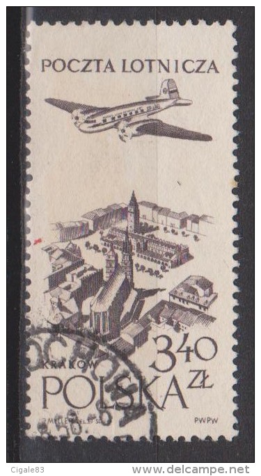 Pologne N° PA 43 ° Avion Survolant Le Vieux Marché De Krakow - Cracovie - 1957 - 1958 - Usados