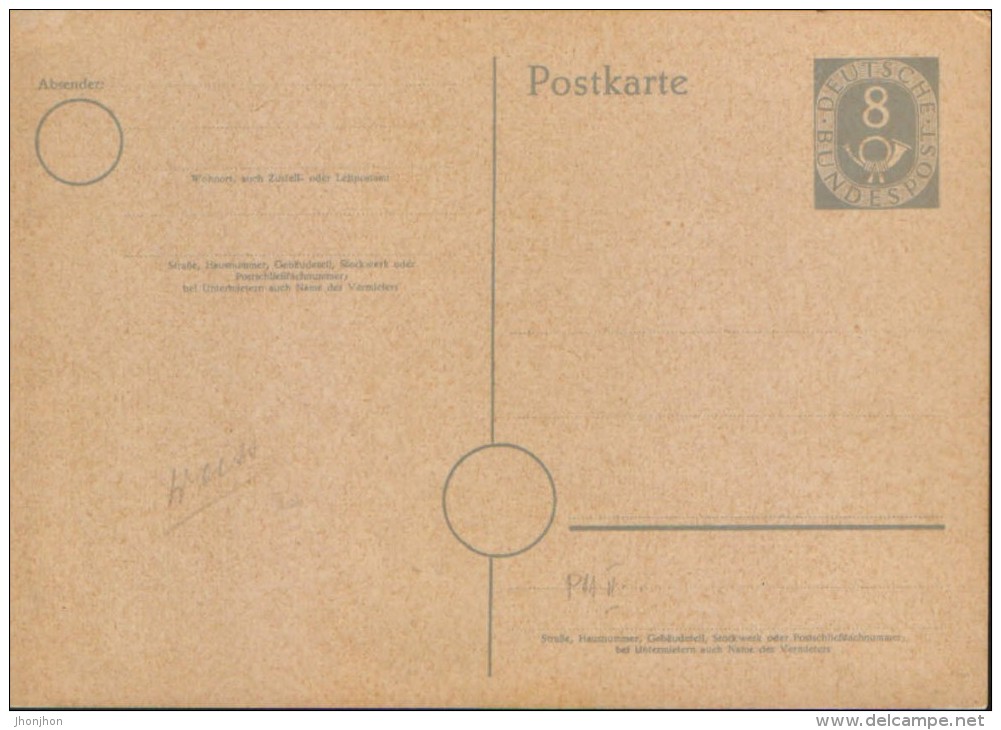 Germany/Republic-Postal Stationery Postcard,unused 1951- P11/II, 8 Pf Grau,ohne Druckvermerk -  2/scans - Postales - Nuevos