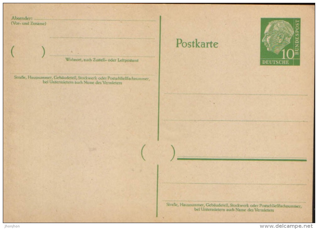 Germany/Republic-Postal Stationery Postcard,unused 1957- P31,10 Pf  Smaragdgrün  -  2/scans - Cartes Postales - Neuves