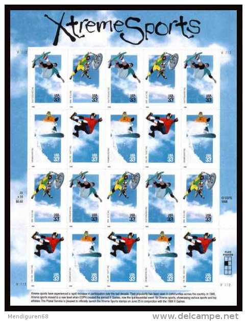 USA 1999 Xtreme Sports Sheets Of 20 $6.60 MNH  SC 3321-3324sp YV BF-2912-2914 MI SH3144-47 SG MS3627-30 - Feuilles Complètes