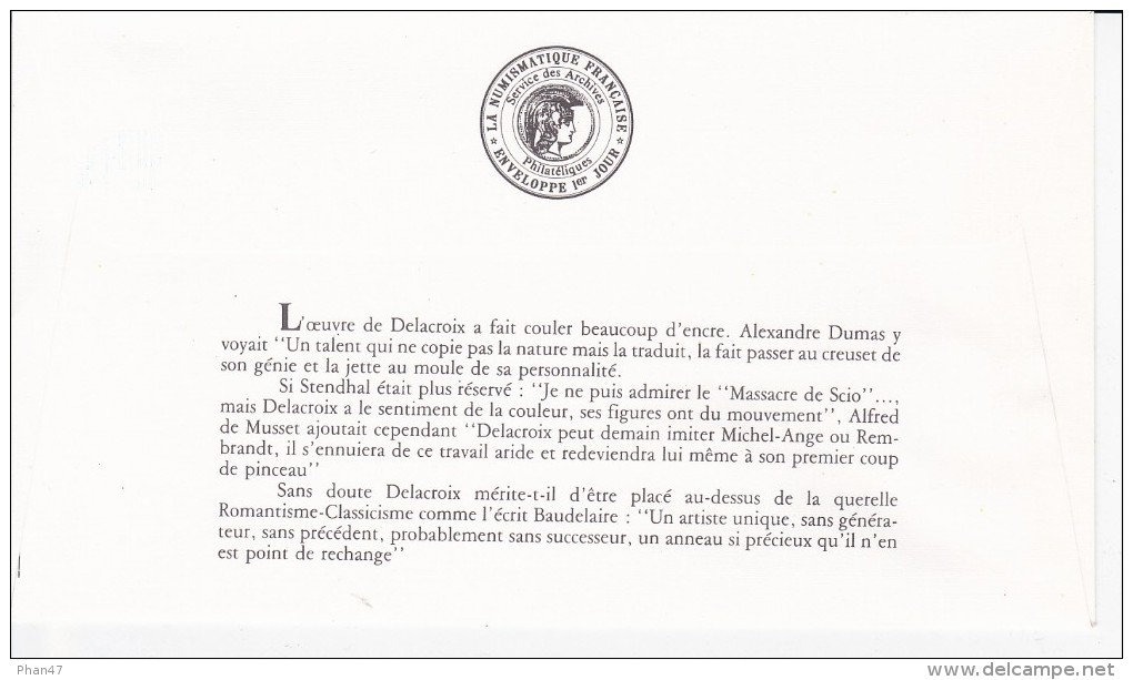 EUGENE DELACROIX, La Liberté Guidant Le Peuple, Sabine, Dessin De Enrico Venturi,  FDC 04/01/1982 - 1980-1989