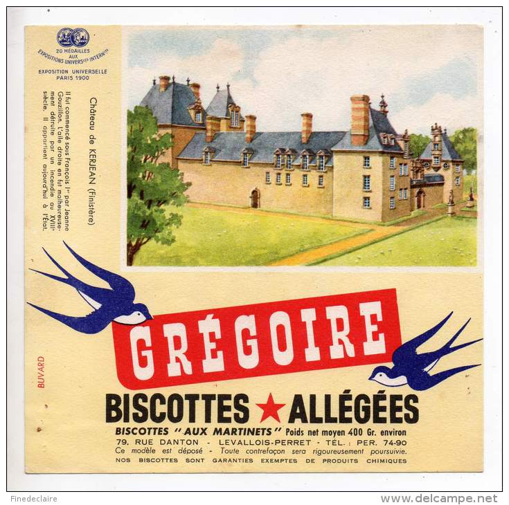 Buvard - Biscottes Allégées Grégoire - Château De Kerjean - Zwieback