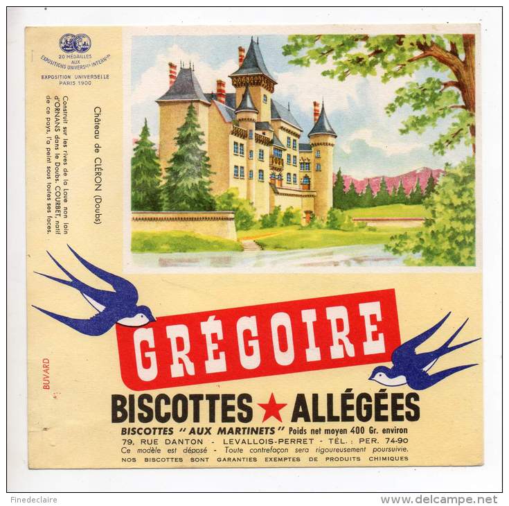 Buvard - Biscottes Allégées Grégoire - Château De Cléron - Zwieback